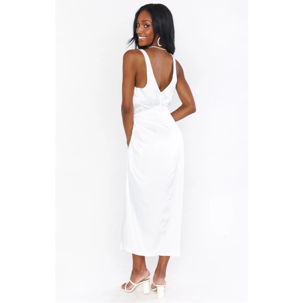Show Me Your Mumu Hampton Wrap Dress Ivory Luxe Satin L - Picture 5 of 5